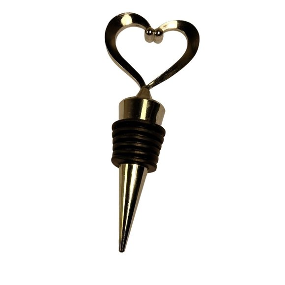 Heart Bottle Stopper Silver Metal Black Rubber Cork Wedding Valentine - Picture 1 of 4